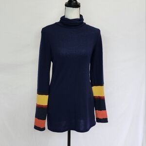 NWOT Raw Edge Navy Blue Fleece Blend Turtle Neck Long Sleeve Top